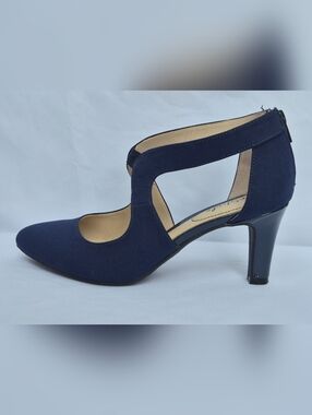 LifeStride Giovanna 2 Navy Blue Suede Pumps Heels Back Zipper Women Size 8M